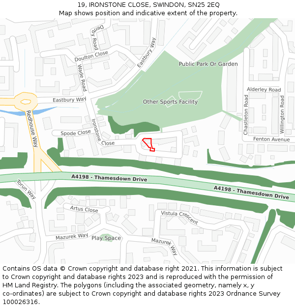 19, IRONSTONE CLOSE, SWINDON, SN25 2EQ: Location map and indicative extent of plot