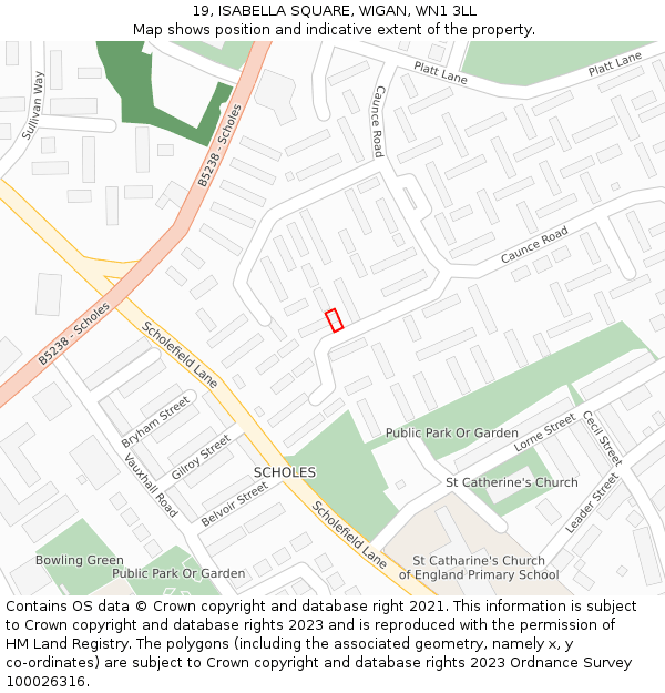 19, ISABELLA SQUARE, WIGAN, WN1 3LL: Location map and indicative extent of plot