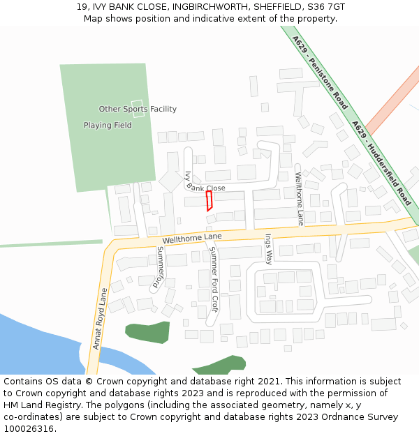 19, IVY BANK CLOSE, INGBIRCHWORTH, SHEFFIELD, S36 7GT: Location map and indicative extent of plot