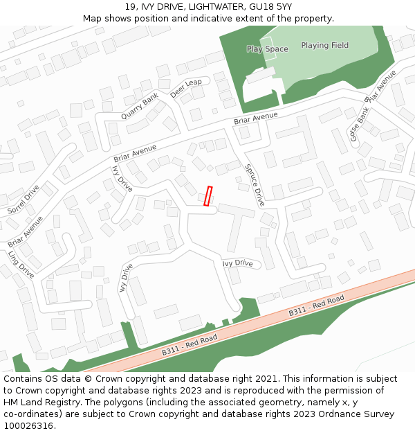 19, IVY DRIVE, LIGHTWATER, GU18 5YY: Location map and indicative extent of plot