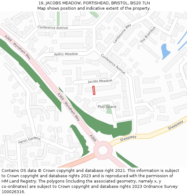 19, JACOBS MEADOW, PORTISHEAD, BRISTOL, BS20 7LN: Location map and indicative extent of plot
