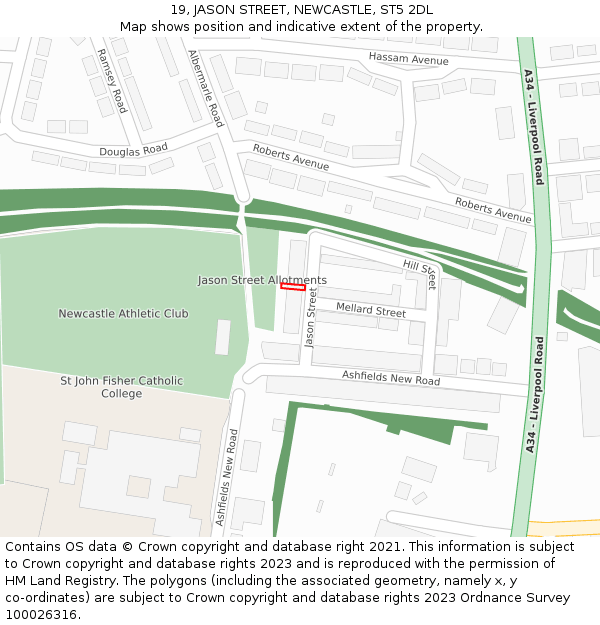 19, JASON STREET, NEWCASTLE, ST5 2DL: Location map and indicative extent of plot