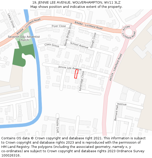 19, JENNIE LEE AVENUE, WOLVERHAMPTON, WV11 3LZ: Location map and indicative extent of plot