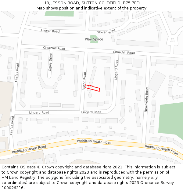 19, JESSON ROAD, SUTTON COLDFIELD, B75 7ED: Location map and indicative extent of plot