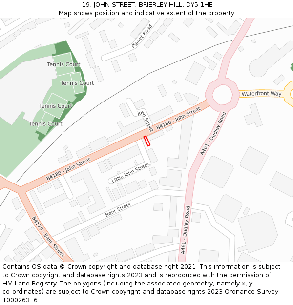 19, JOHN STREET, BRIERLEY HILL, DY5 1HE: Location map and indicative extent of plot
