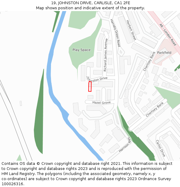 19, JOHNSTON DRIVE, CARLISLE, CA1 2FE: Location map and indicative extent of plot
