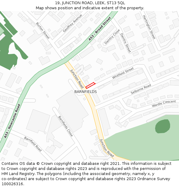 19, JUNCTION ROAD, LEEK, ST13 5QL: Location map and indicative extent of plot