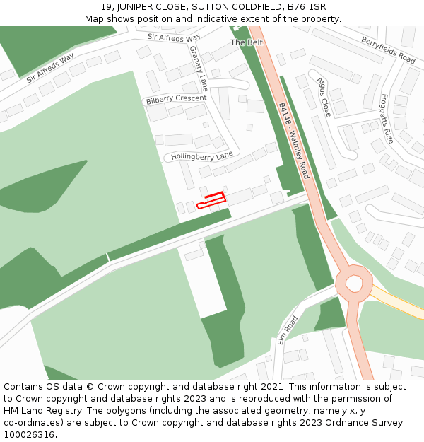 19, JUNIPER CLOSE, SUTTON COLDFIELD, B76 1SR: Location map and indicative extent of plot
