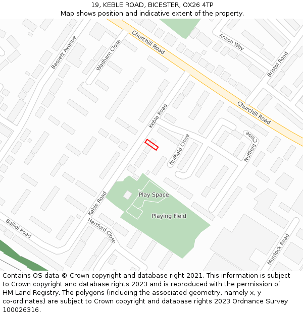 19, KEBLE ROAD, BICESTER, OX26 4TP: Location map and indicative extent of plot