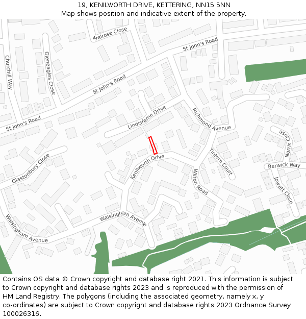 19, KENILWORTH DRIVE, KETTERING, NN15 5NN: Location map and indicative extent of plot