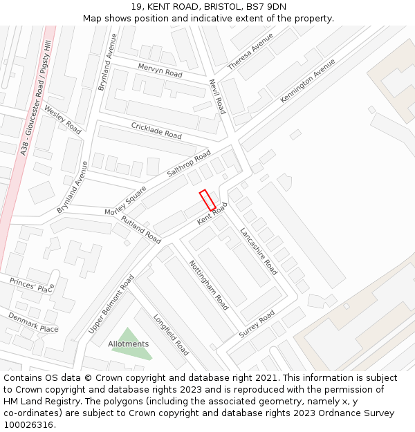 19, KENT ROAD, BRISTOL, BS7 9DN: Location map and indicative extent of plot