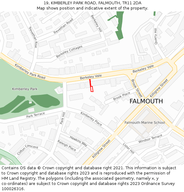 19, KIMBERLEY PARK ROAD, FALMOUTH, TR11 2DA: Location map and indicative extent of plot