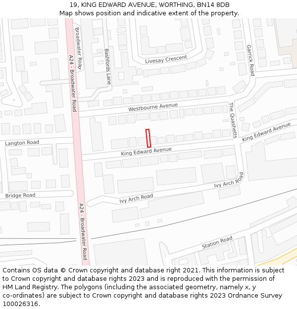 19, KING EDWARD AVENUE, WORTHING, BN14 8DB: Location map and indicative extent of plot