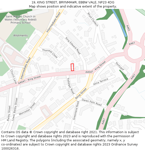 19, KING STREET, BRYNMAWR, EBBW VALE, NP23 4DG: Location map and indicative extent of plot