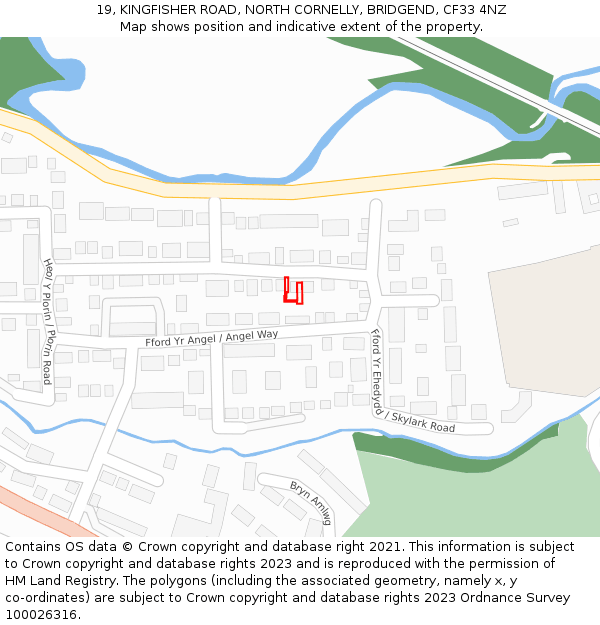 19, KINGFISHER ROAD, NORTH CORNELLY, BRIDGEND, CF33 4NZ: Location map and indicative extent of plot