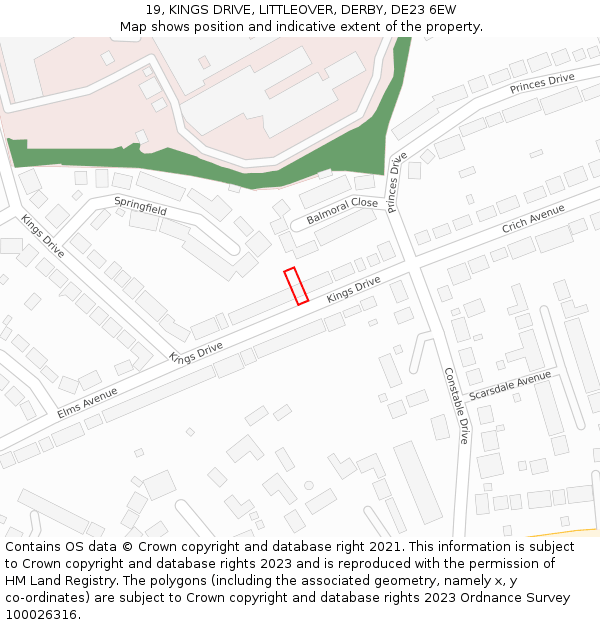 19, KINGS DRIVE, LITTLEOVER, DERBY, DE23 6EW: Location map and indicative extent of plot