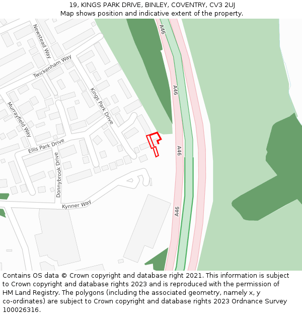 19, KINGS PARK DRIVE, BINLEY, COVENTRY, CV3 2UJ: Location map and indicative extent of plot