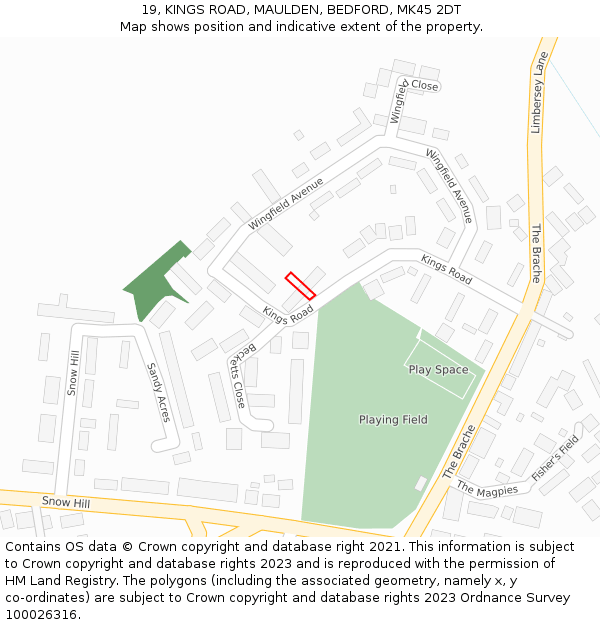 19, KINGS ROAD, MAULDEN, BEDFORD, MK45 2DT: Location map and indicative extent of plot