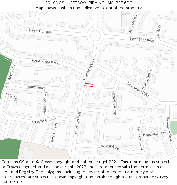 19, KINGSHURST WAY, BIRMINGHAM, B37 6DG: Location map and indicative extent of plot