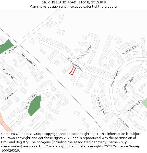 19, KINGSLAND ROAD, STONE, ST15 8FB: Location map and indicative extent of plot