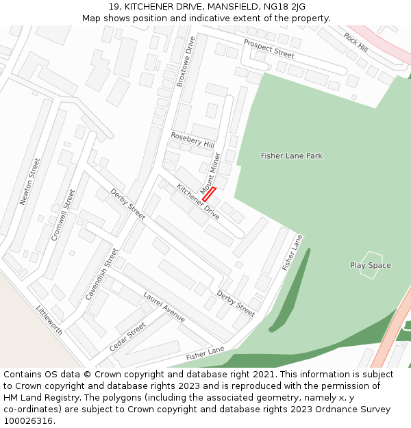19, KITCHENER DRIVE, MANSFIELD, NG18 2JG: Location map and indicative extent of plot