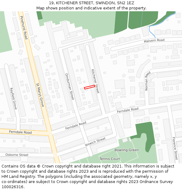 19, KITCHENER STREET, SWINDON, SN2 1EZ: Location map and indicative extent of plot