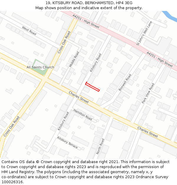19, KITSBURY ROAD, BERKHAMSTED, HP4 3EG: Location map and indicative extent of plot