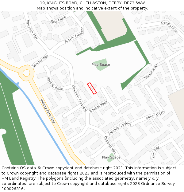 19, KNIGHTS ROAD, CHELLASTON, DERBY, DE73 5WW: Location map and indicative extent of plot