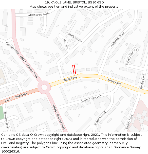 19, KNOLE LANE, BRISTOL, BS10 6SD: Location map and indicative extent of plot