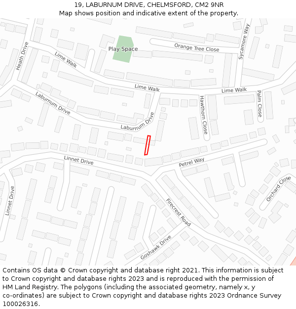 19, LABURNUM DRIVE, CHELMSFORD, CM2 9NR: Location map and indicative extent of plot