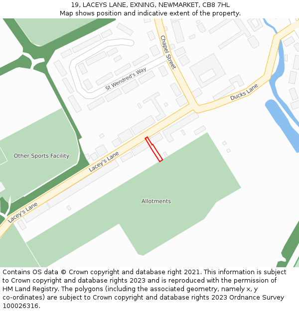19, LACEYS LANE, EXNING, NEWMARKET, CB8 7HL: Location map and indicative extent of plot