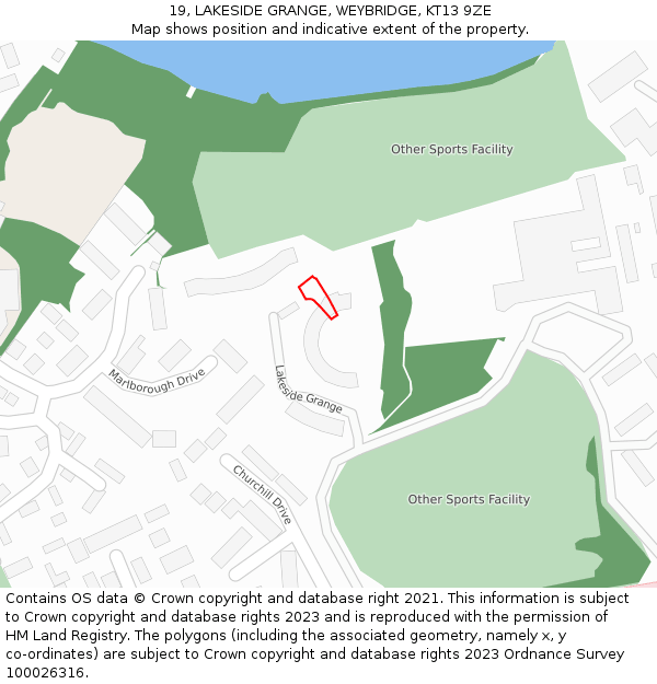 19, LAKESIDE GRANGE, WEYBRIDGE, KT13 9ZE: Location map and indicative extent of plot