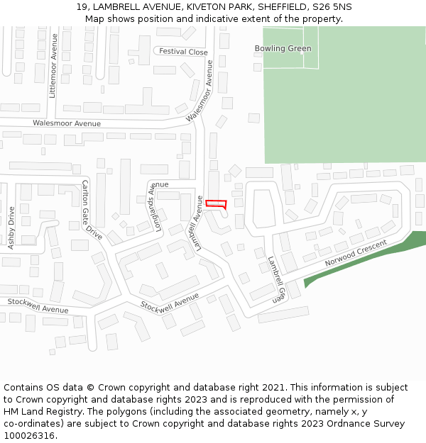 19, LAMBRELL AVENUE, KIVETON PARK, SHEFFIELD, S26 5NS: Location map and indicative extent of plot