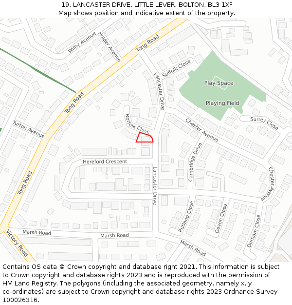 19, LANCASTER DRIVE, LITTLE LEVER, BOLTON, BL3 1XF: Location map and indicative extent of plot