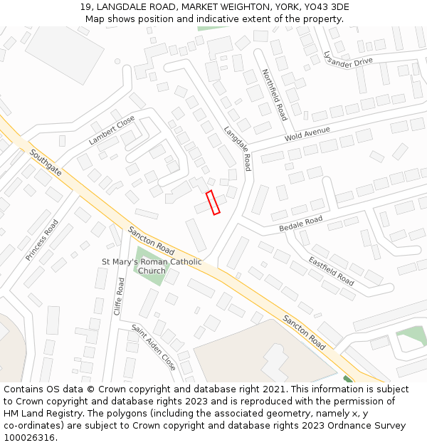 19, LANGDALE ROAD, MARKET WEIGHTON, YORK, YO43 3DE: Location map and indicative extent of plot