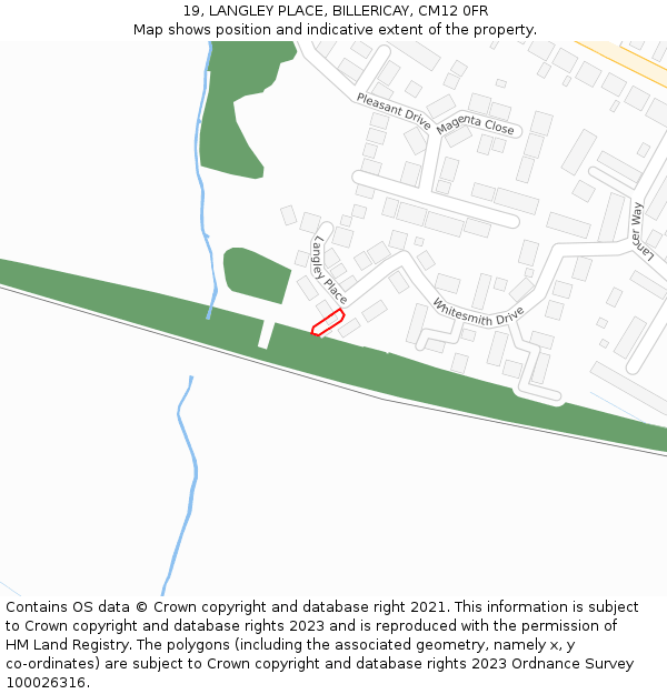 19, LANGLEY PLACE, BILLERICAY, CM12 0FR: Location map and indicative extent of plot