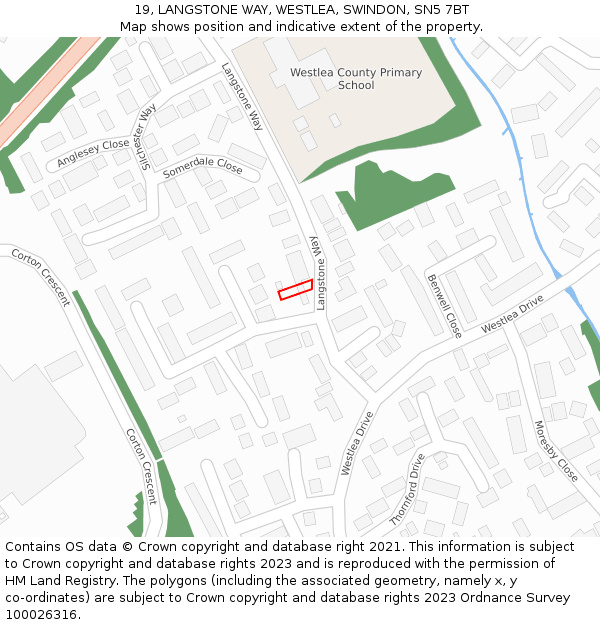 19, LANGSTONE WAY, WESTLEA, SWINDON, SN5 7BT: Location map and indicative extent of plot