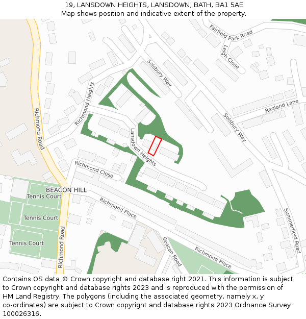 19, LANSDOWN HEIGHTS, LANSDOWN, BATH, BA1 5AE: Location map and indicative extent of plot