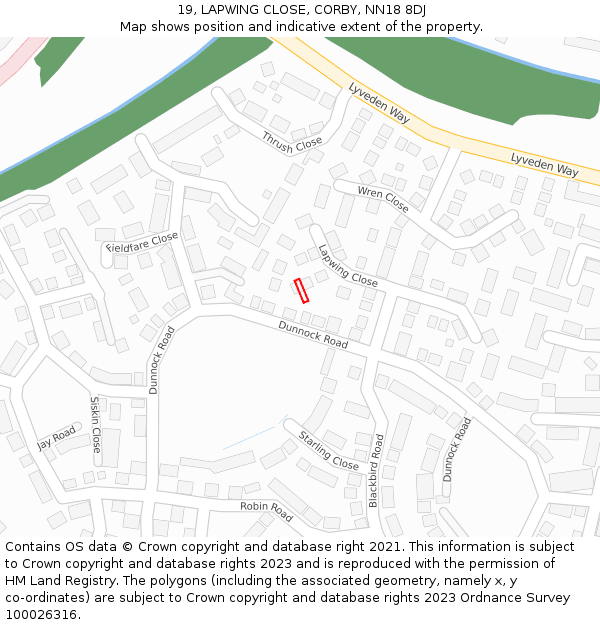 19, LAPWING CLOSE, CORBY, NN18 8DJ: Location map and indicative extent of plot