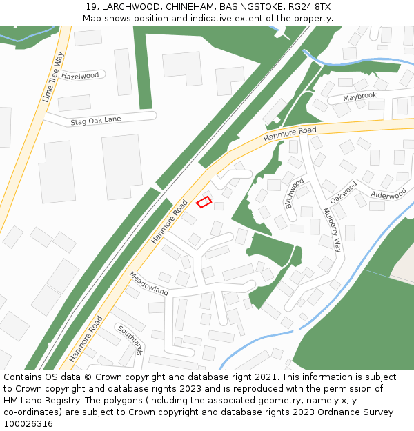 19, LARCHWOOD, CHINEHAM, BASINGSTOKE, RG24 8TX: Location map and indicative extent of plot
