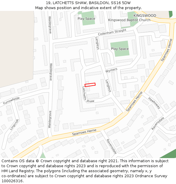 19, LATCHETTS SHAW, BASILDON, SS16 5DW: Location map and indicative extent of plot