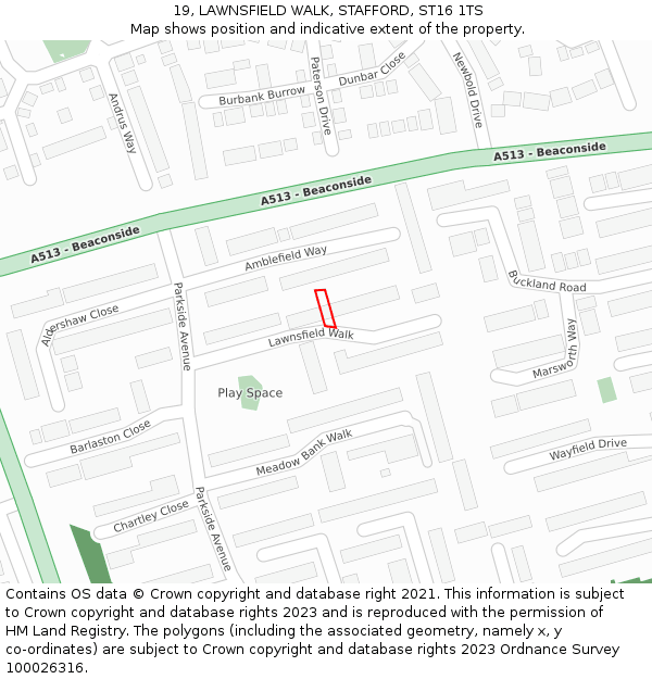 19, LAWNSFIELD WALK, STAFFORD, ST16 1TS: Location map and indicative extent of plot