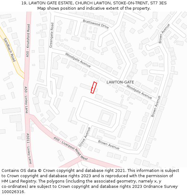 19, LAWTON GATE ESTATE, CHURCH LAWTON, STOKE-ON-TRENT, ST7 3ES: Location map and indicative extent of plot