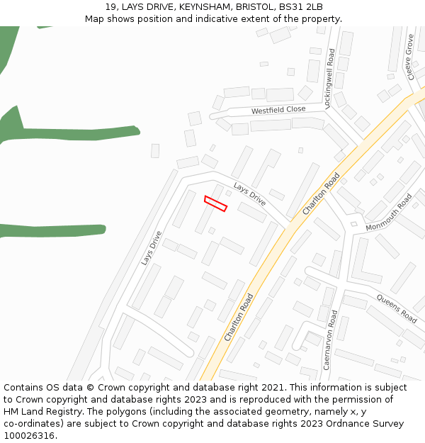 19, LAYS DRIVE, KEYNSHAM, BRISTOL, BS31 2LB: Location map and indicative extent of plot