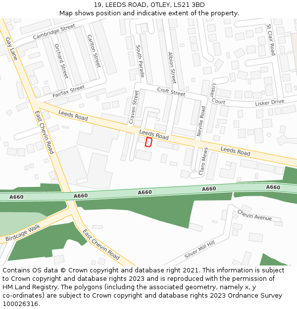 19, LEEDS ROAD, OTLEY, LS21 3BD: Location map and indicative extent of plot