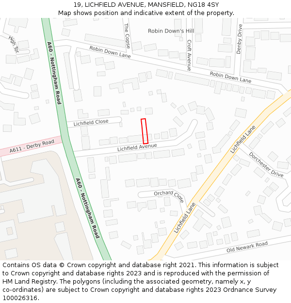 19, LICHFIELD AVENUE, MANSFIELD, NG18 4SY: Location map and indicative extent of plot