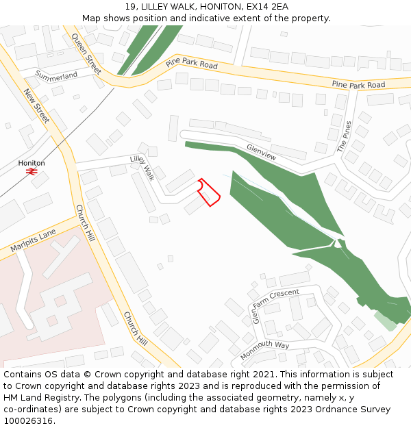 19, LILLEY WALK, HONITON, EX14 2EA: Location map and indicative extent of plot