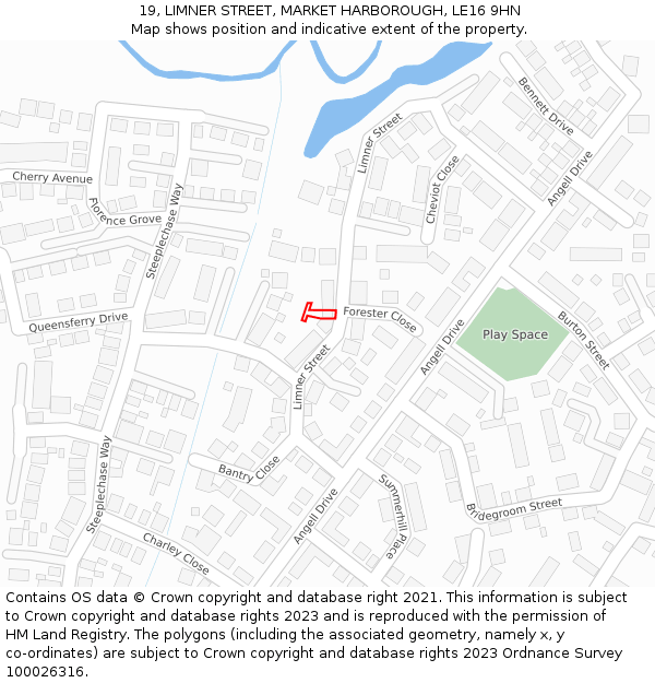 19, LIMNER STREET, MARKET HARBOROUGH, LE16 9HN: Location map and indicative extent of plot