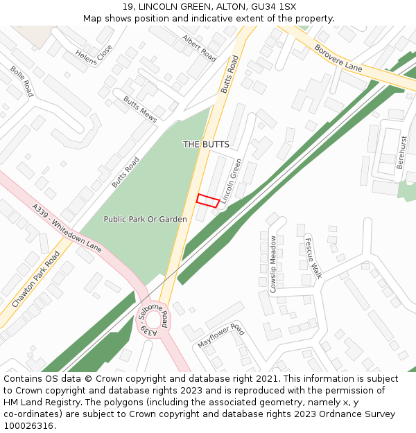 19, LINCOLN GREEN, ALTON, GU34 1SX: Location map and indicative extent of plot