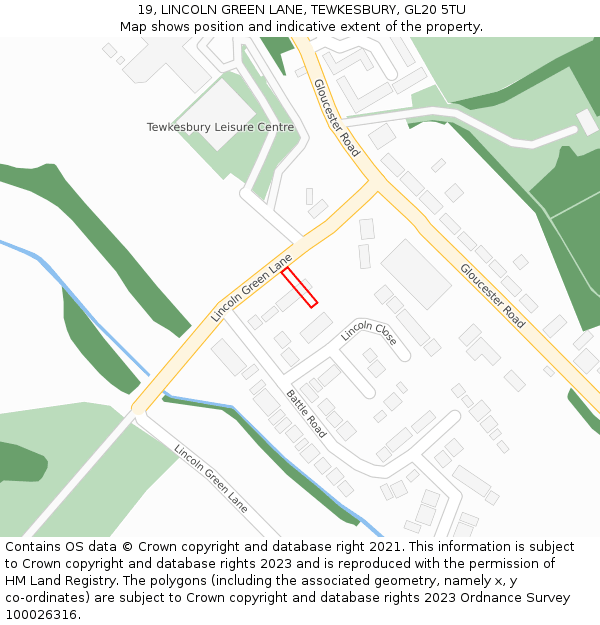 19, LINCOLN GREEN LANE, TEWKESBURY, GL20 5TU: Location map and indicative extent of plot